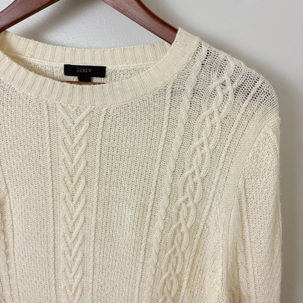 J. Crew Wool Sweater Fisherman Ivory Cable Knit Womens Size S Classic‎ Minimal